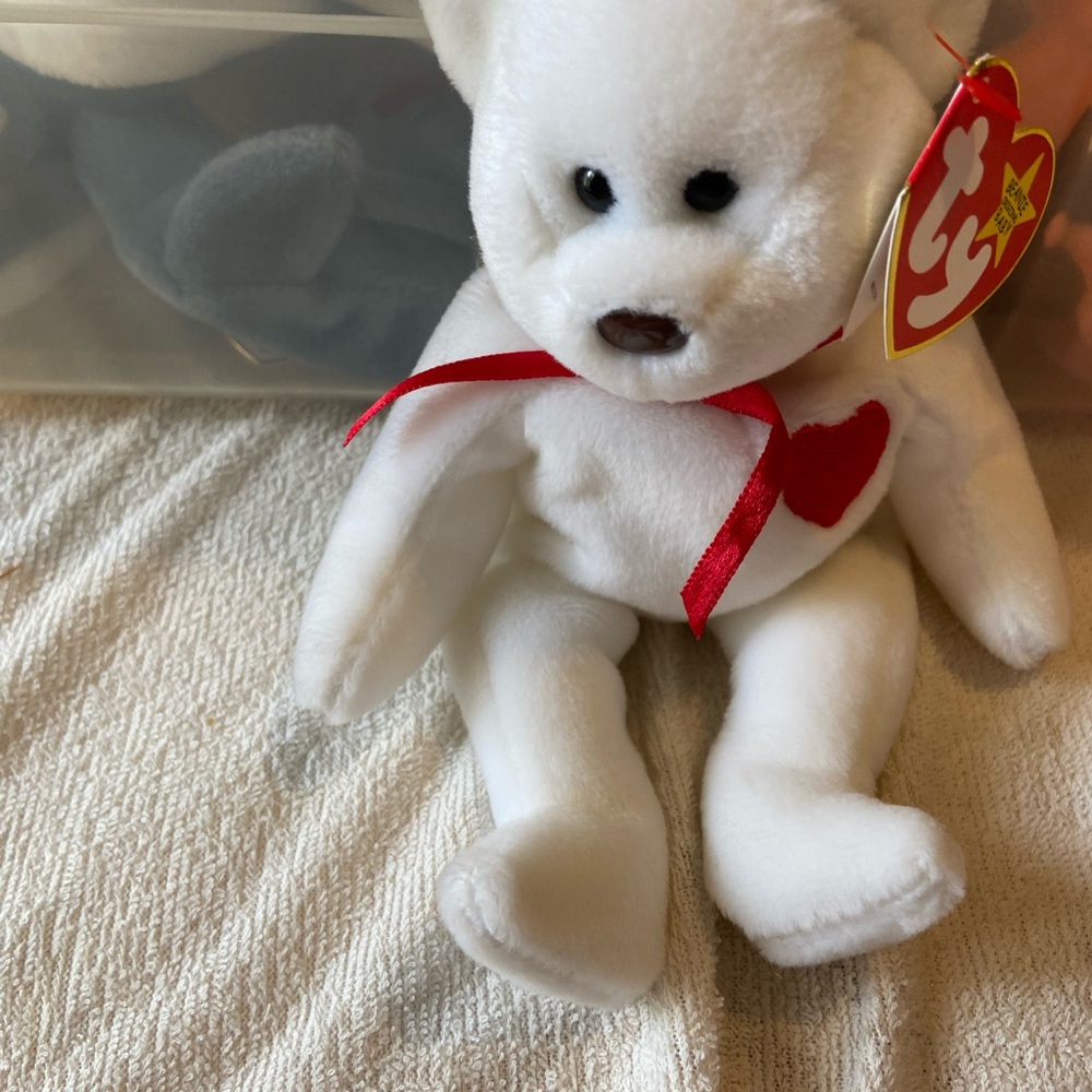 Ty White Bear with Red Heart Accent